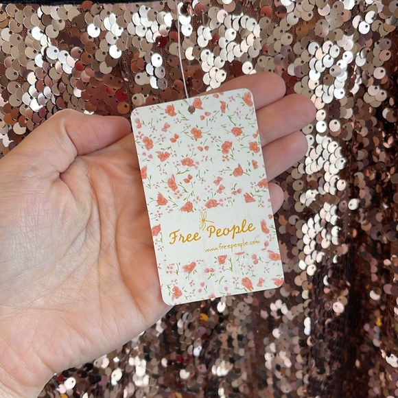 NWT Free People Tribeca Sequin Ruffle Brown Dress Velvet Bow Size 0 - Picture 8 of 9